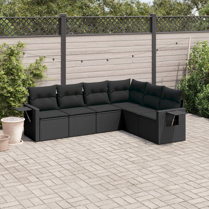 Salon de jardin 6 pcs avec coussins noir résine tressée