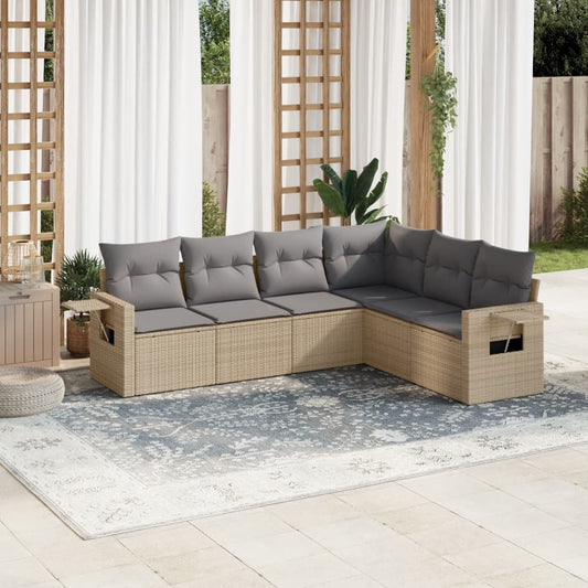 Salon de jardin avec coussins 6 pcs beige résine tressée