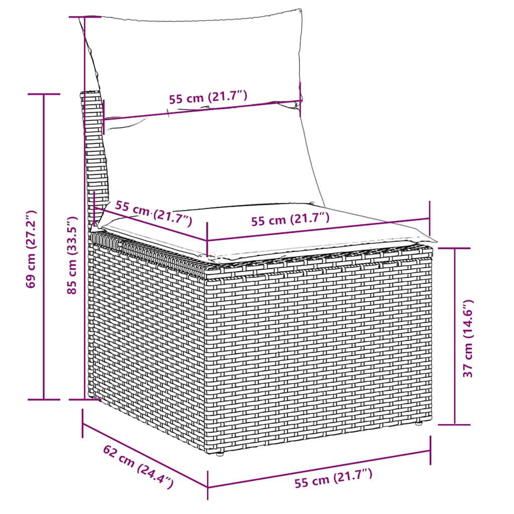 Salon de jardin 6 pcs avec coussins gris clair résine tressée