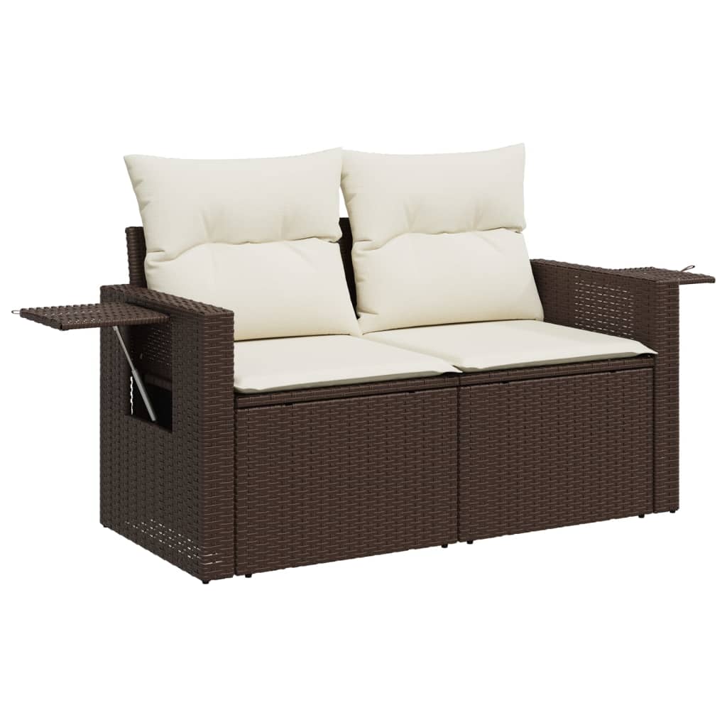 Salon de jardin avec coussins 6 pcs marron résine tressée