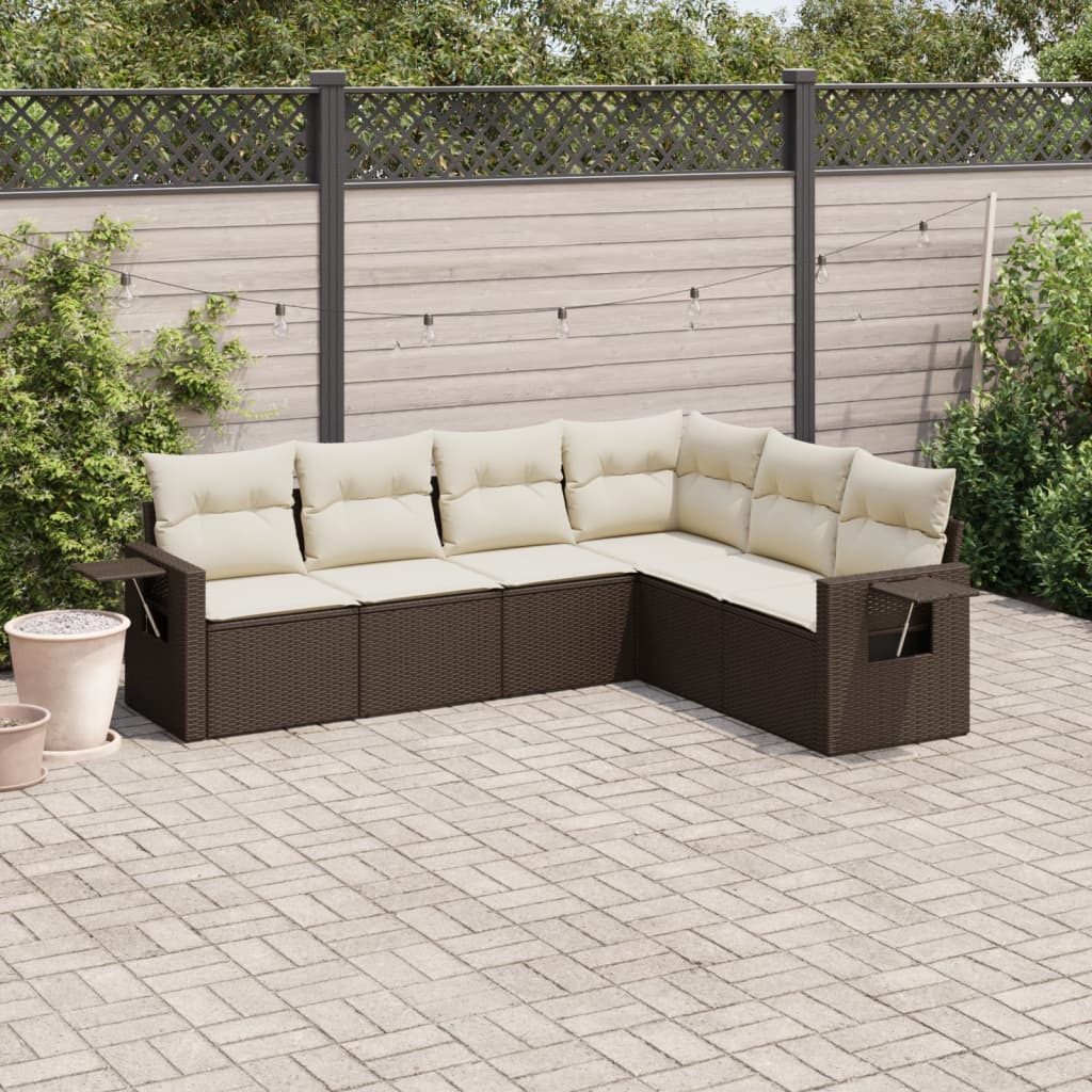 Salon de jardin avec coussins 6 pcs marron résine tressée