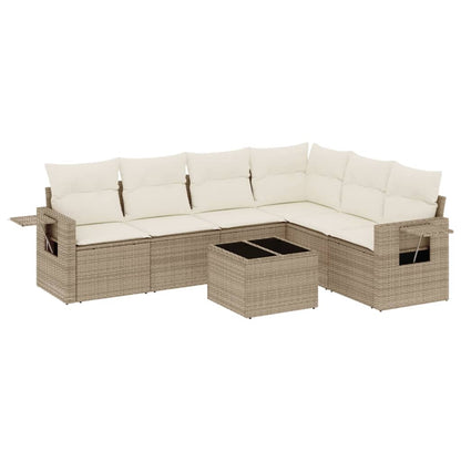 Salon de jardin avec coussins 7 pcs beige résine tressée