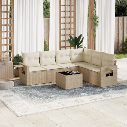 Salon de jardin avec coussins 7 pcs beige résine tressée