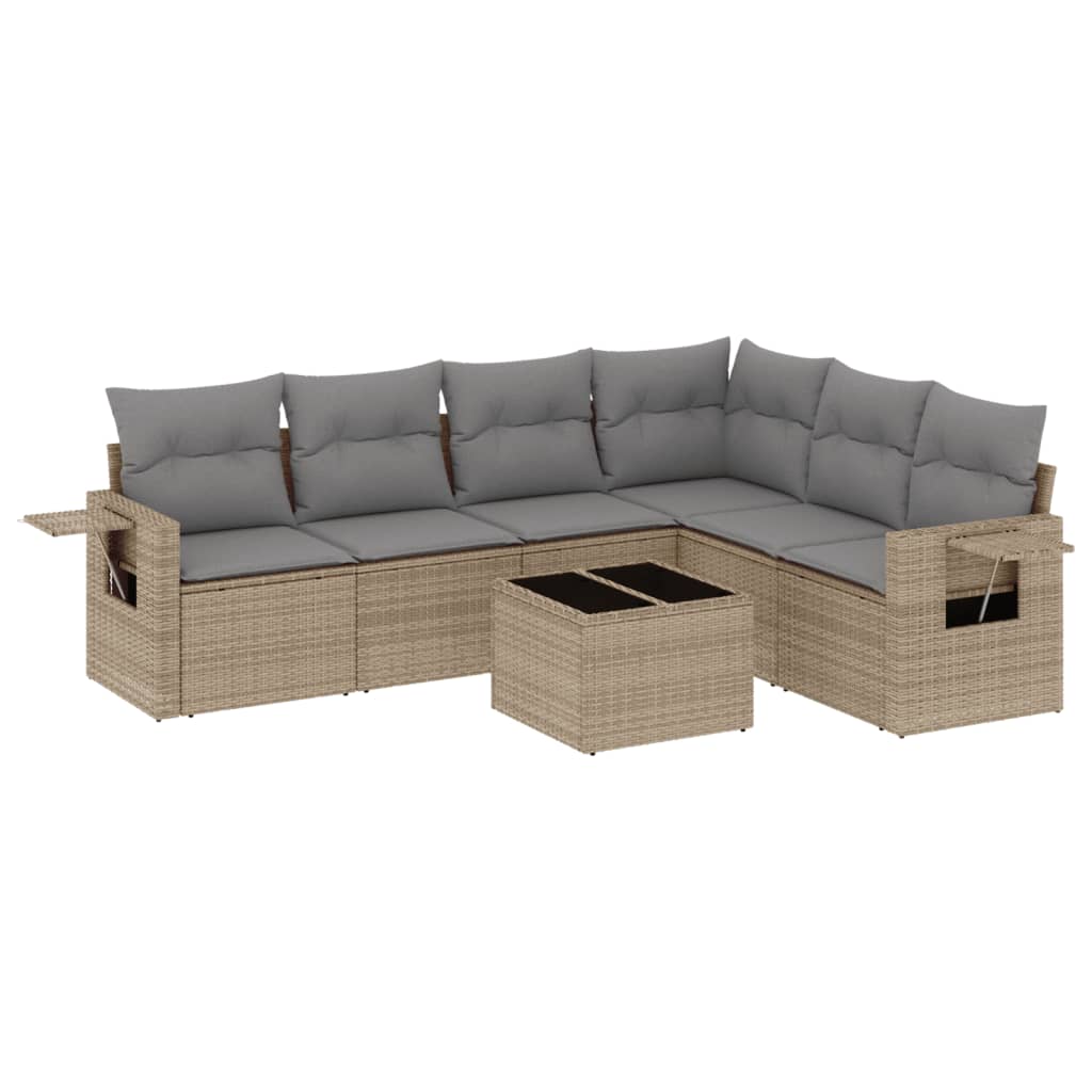 Salon de jardin avec coussins 7 pcs beige résine tressée