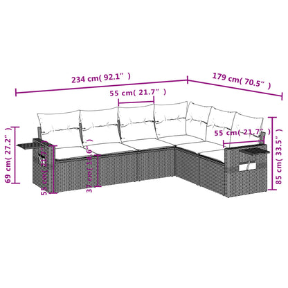 Salon de jardin avec coussins 7 pcs gris résine tressée