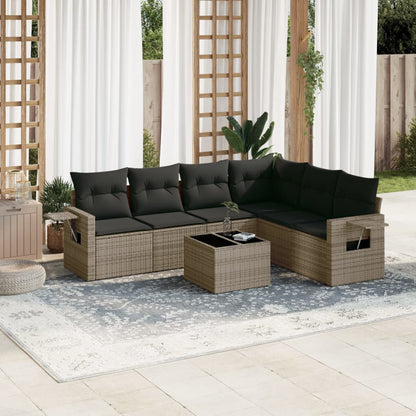 Salon de jardin avec coussins 7 pcs gris résine tressée