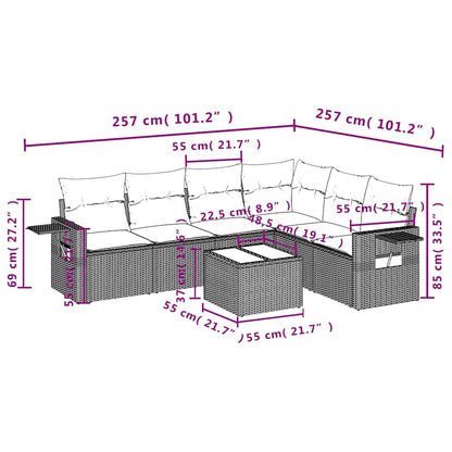 Salon de jardin avec coussins 7 pcs gris clair résine tressée