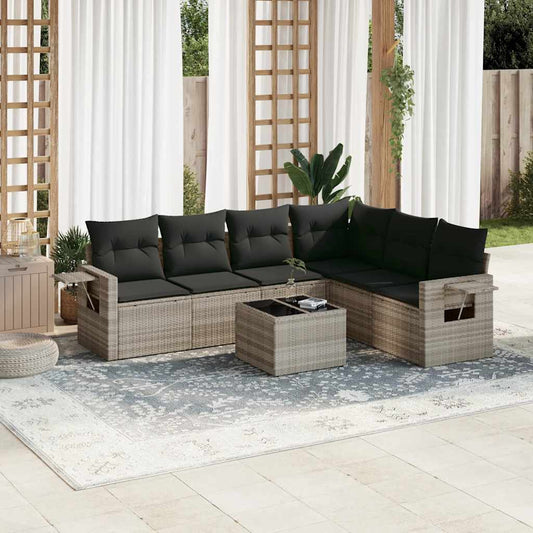 Salon de jardin avec coussins 7 pcs gris clair résine tressée