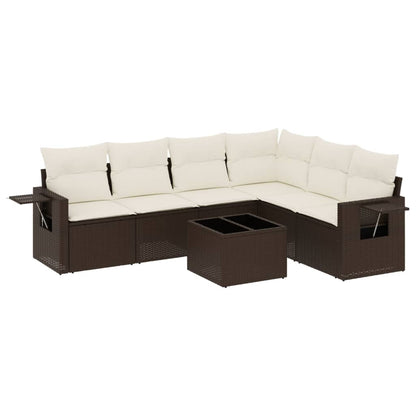 Salon de jardin avec coussins 7 pcs marron résine tressée