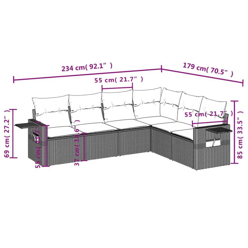 Salon de jardin avec coussins 7 pcs marron résine tressée