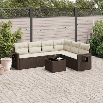 Salon de jardin avec coussins 7 pcs marron résine tressée