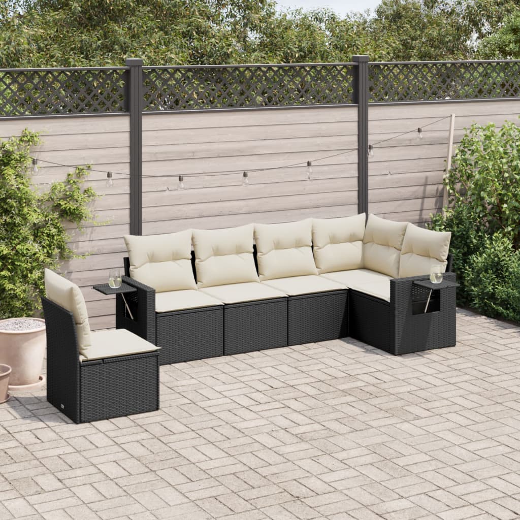 Salon de jardin 6 pcs avec coussins noir résine tressée