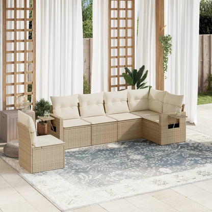 Salon de jardin avec coussins 6 pcs beige résine tressée