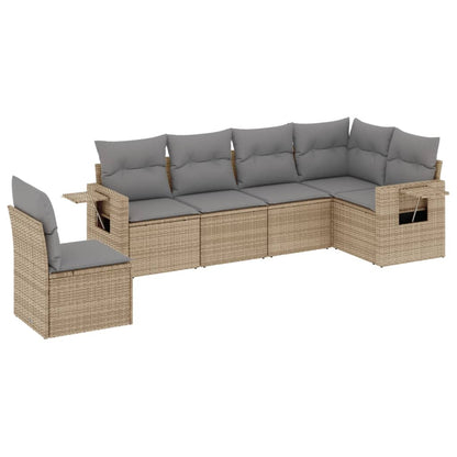 Salon de jardin avec coussins 6 pcs beige résine tressée