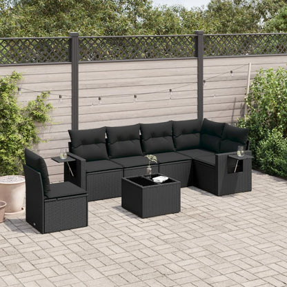 Salon de jardin 7 pcs avec coussins noir résine tressée