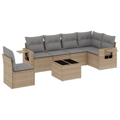 Salon de jardin avec coussins 7 pcs beige résine tressée