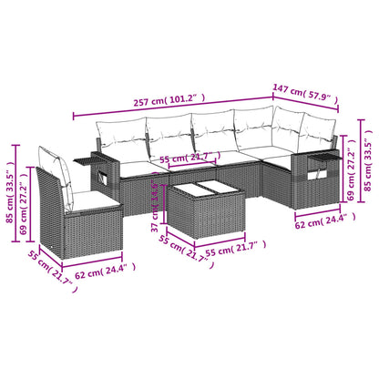 Salon de jardin avec coussins 7 pcs marron résine tressée