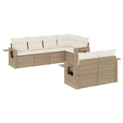 Salon de jardin avec coussins 7 pcs beige résine tressée