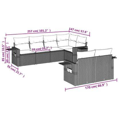 Salon de jardin avec coussins 7 pcs beige résine tressée