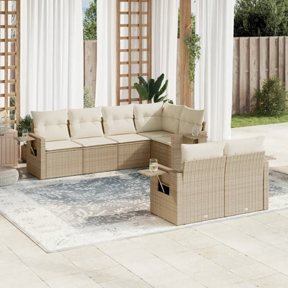 Salon de jardin avec coussins 7 pcs beige résine tressée