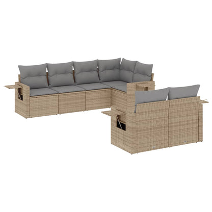 Salon de jardin avec coussins 7 pcs beige résine tressée