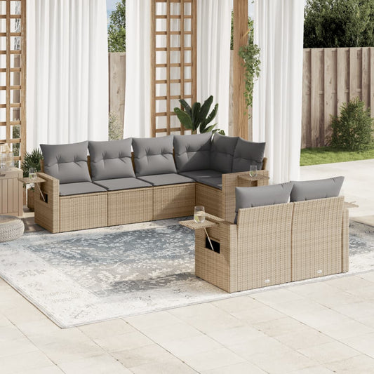 Salon de jardin avec coussins 7 pcs beige résine tressée