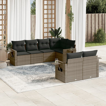 Salon de jardin avec coussins 7 pcs gris résine tressée