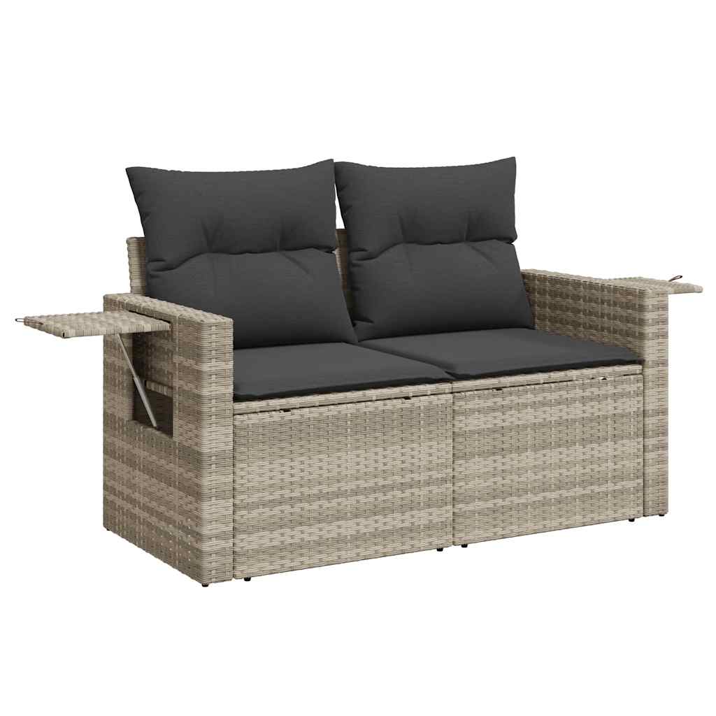 Salon de jardin avec coussins 7 pcs gris clair résine tressée