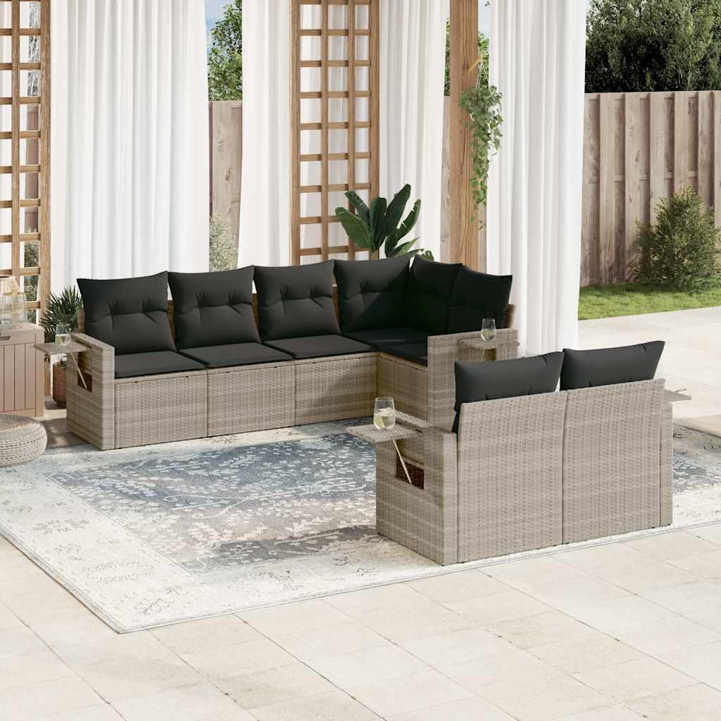 Salon de jardin avec coussins 7 pcs gris clair résine tressée