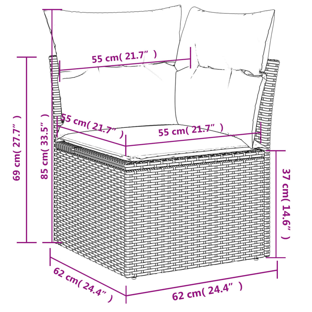 Salon de jardin avec coussins 7 pcs marron résine tressée