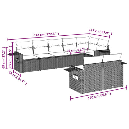 Salon de jardin avec coussins 8 pcs beige résine tressée