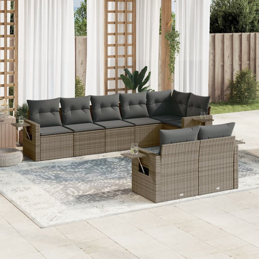 Salon de jardin 8 pcs avec coussins gris résine tressée