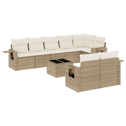 Salon de jardin avec coussins 9 pcs beige résine tressée