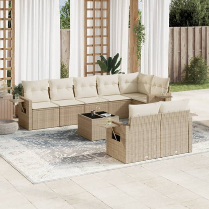 Salon de jardin avec coussins 9 pcs beige résine tressée