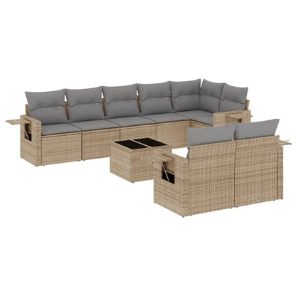 Salon de jardin avec coussins 9 pcs beige résine tressée