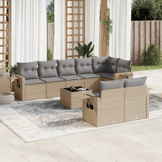 Salon de jardin avec coussins 9 pcs beige résine tressée