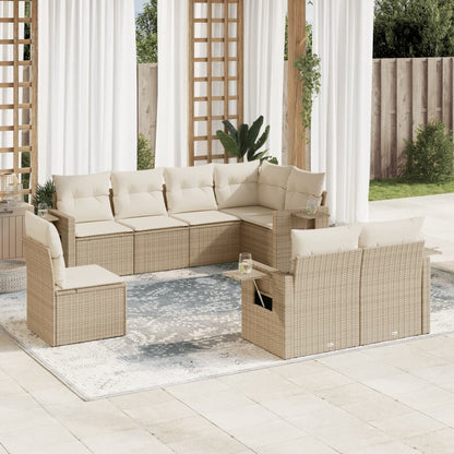 Salon de jardin avec coussins 8 pcs beige résine tressée