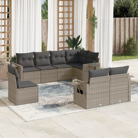 Salon de jardin 8 pcs avec coussins gris résine tressée