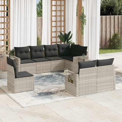 Salon de jardin 8 pcs avec coussins gris clair résine tressée