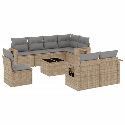 Salon de jardin avec coussins 9 pcs beige résine tressée