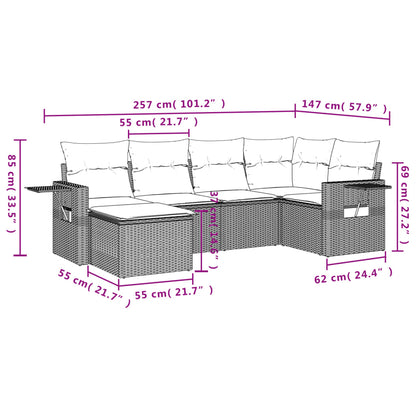 Salon de jardin 6 pcs avec coussins noir résine tressée