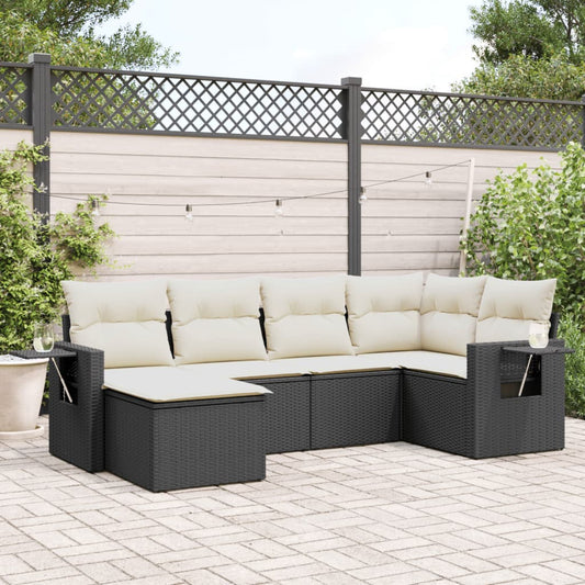 Salon de jardin 6 pcs avec coussins noir résine tressée