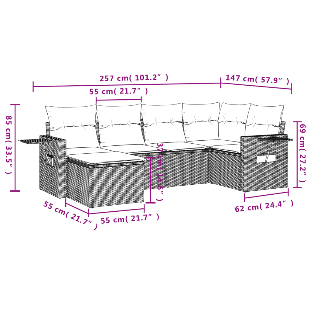 Salon de jardin avec coussins 6 pcs beige résine tressée