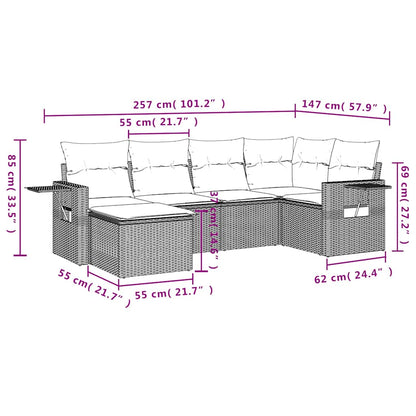 Salon de jardin 6 pcs avec coussins gris clair résine tressée