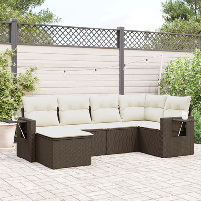 Salon de jardin avec coussins 6 pcs marron résine tressée