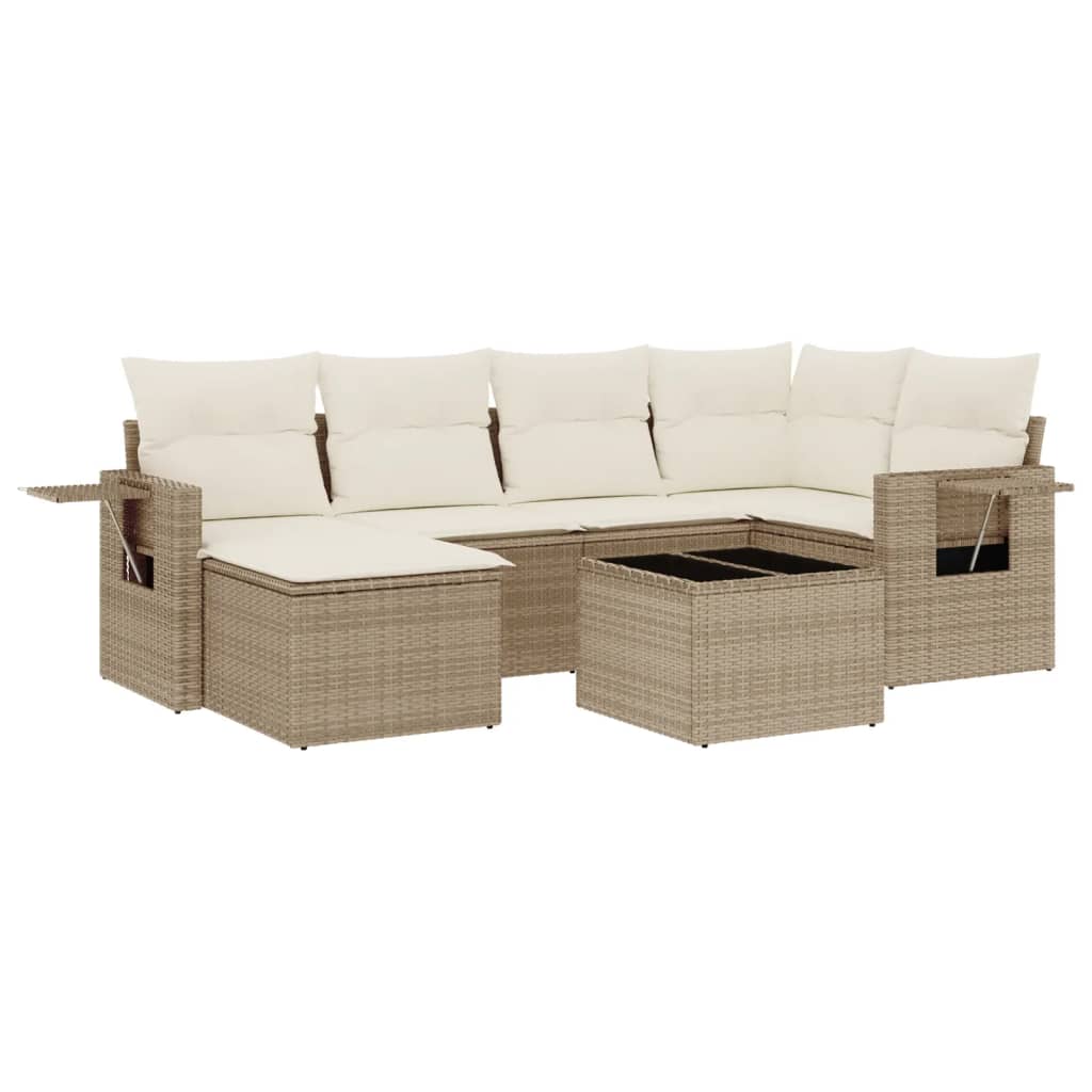 Salon de jardin avec coussins 7 pcs beige résine tressée