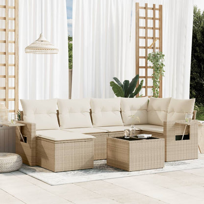 Salon de jardin avec coussins 7 pcs beige résine tressée