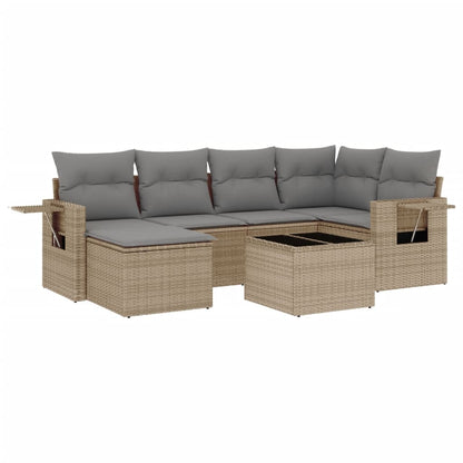 Salon de jardin avec coussins 7 pcs beige résine tressée