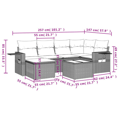 Salon de jardin avec coussins 7 pcs gris résine tressée