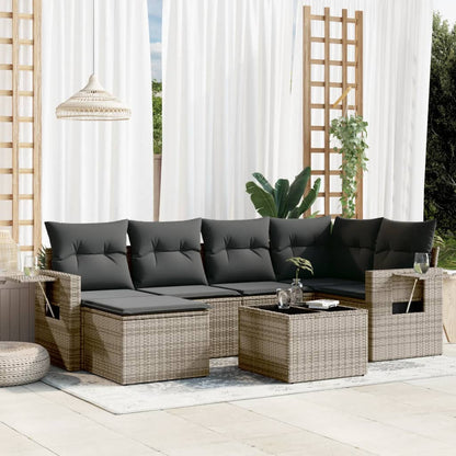 Salon de jardin avec coussins 7 pcs gris résine tressée